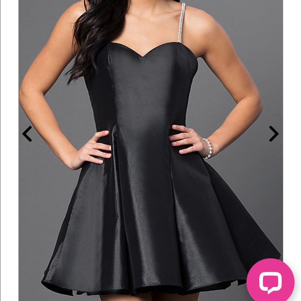 Blush prom black cocktail dress with rhinestoned straps